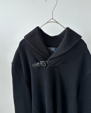 -Polo by Ralph Lauren- Vintage 90s M Leather-Belted Shawl Collar Cotton Sweater