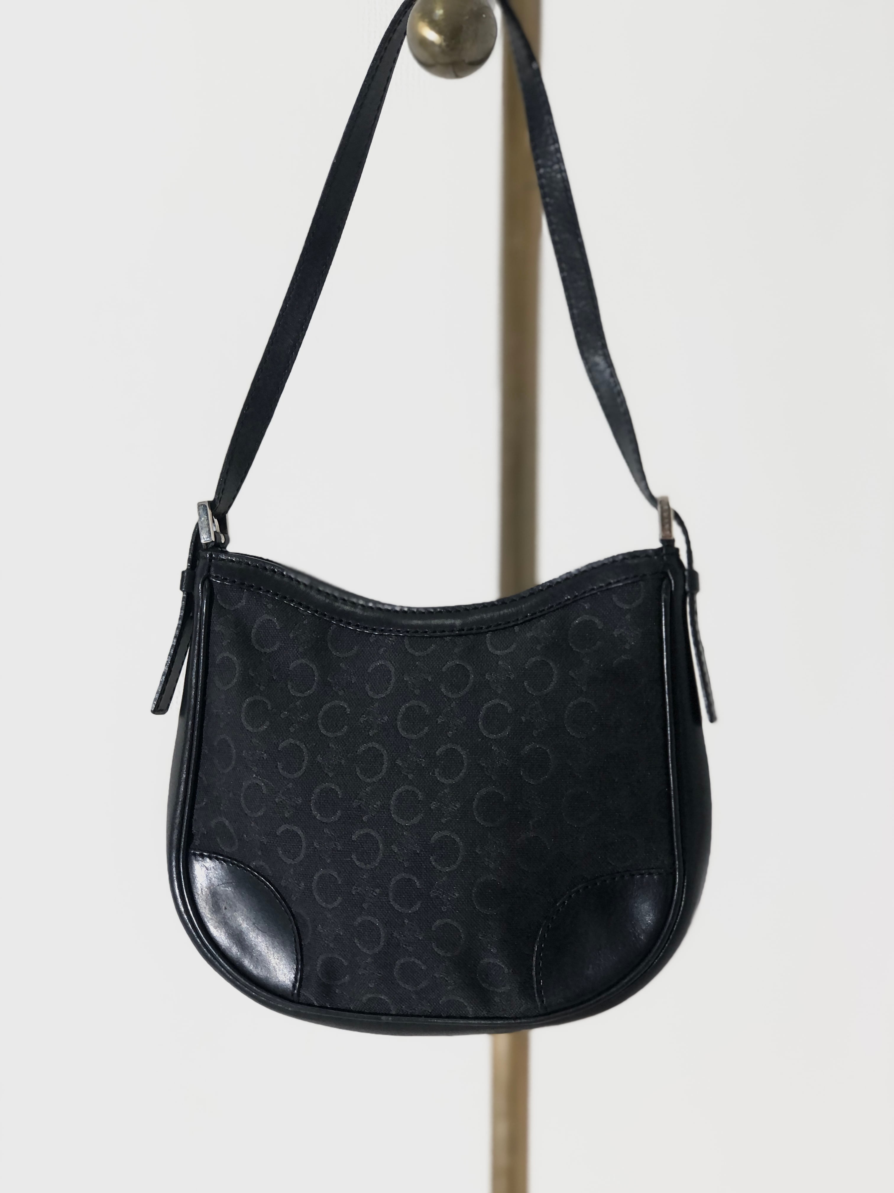 【良品】CELINE ミニハンドバッグ Cマカダム ジャガード ブラック 良品】CELINE ミニハンドバッグ Cマカダム ジャガード ブラック