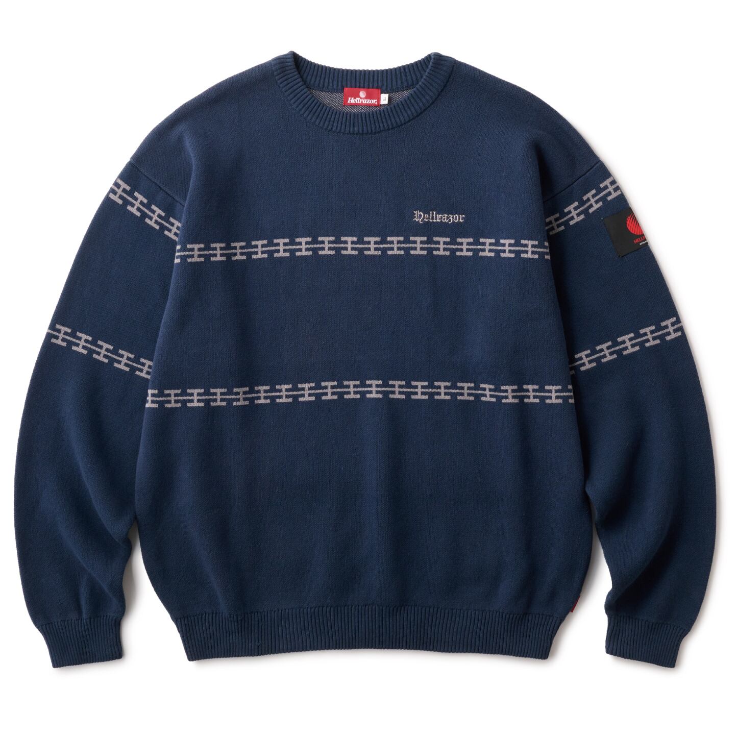 HELLRAZOR / H CHAIN LINE CREWKNIT - NAVY