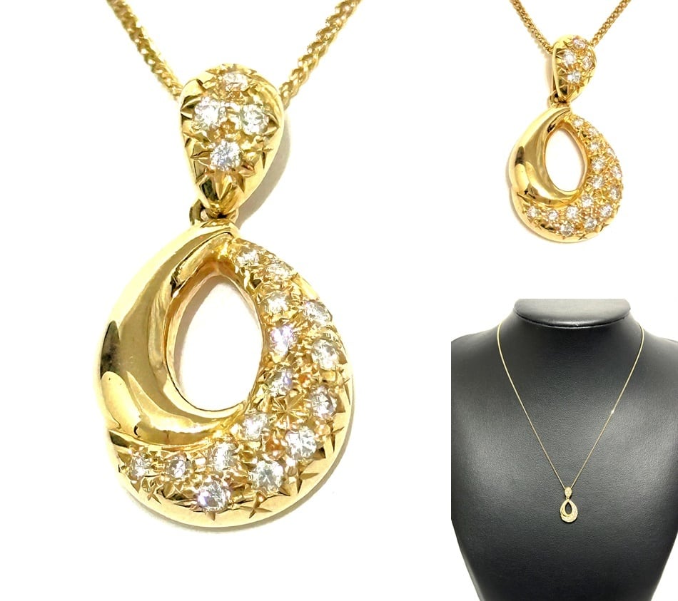 美品タサキK18YGオーバルパヴェダイヤモンドネックレスオーロラ