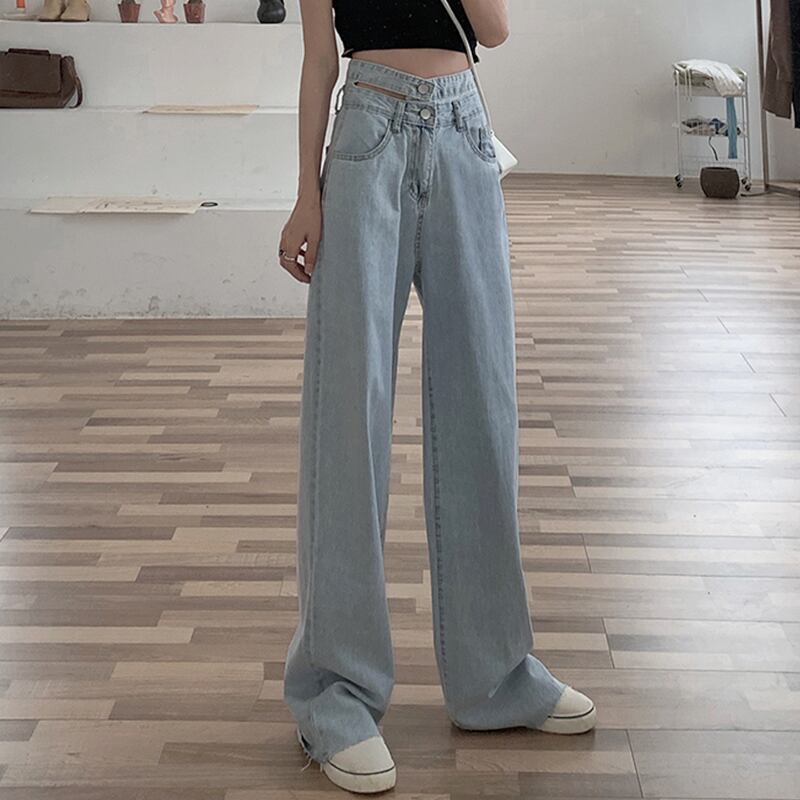 ジーンズ ルーズスプリングオータムハイウェストウェストスリムパンツ レッド 春物 秋物 試着室27128980388