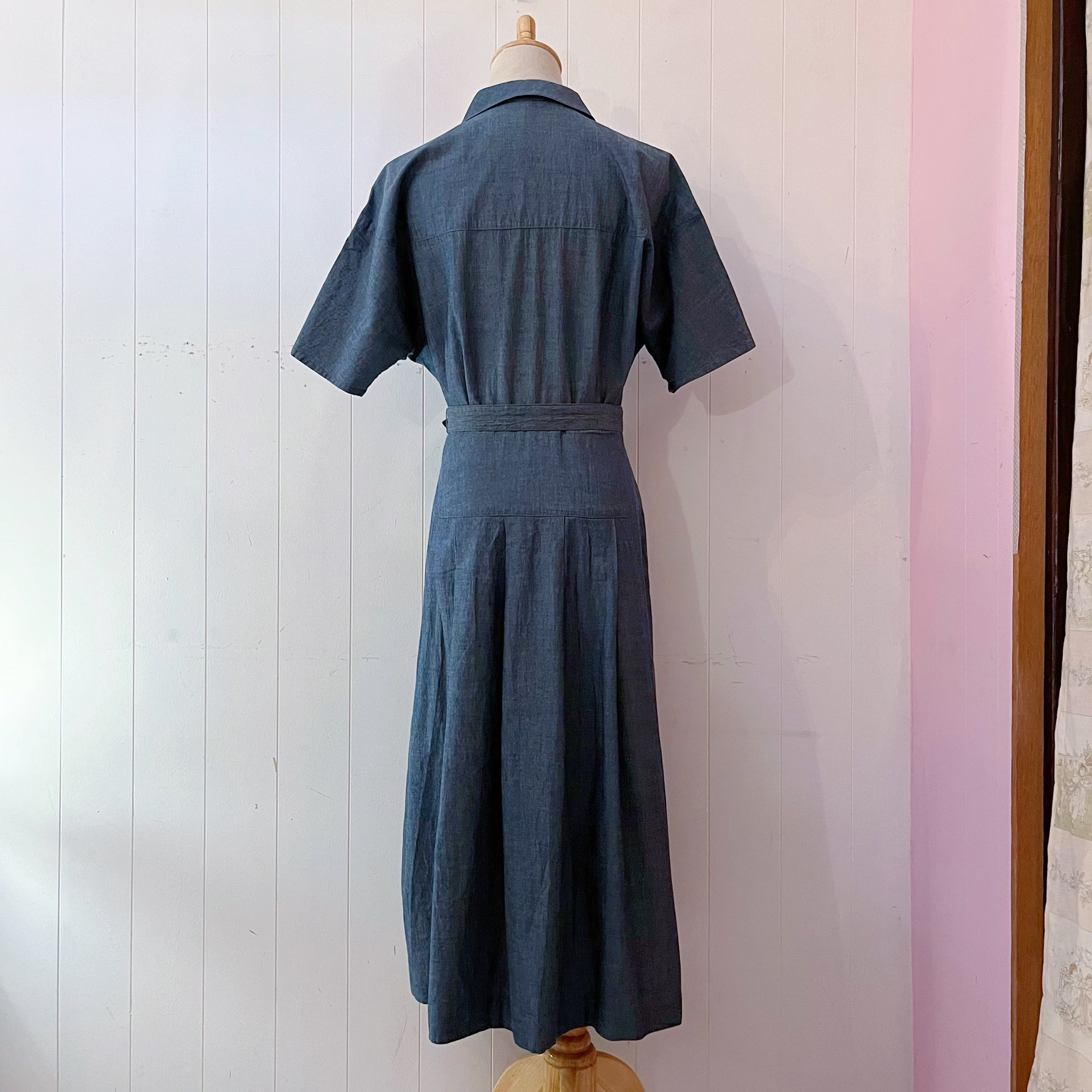 chambray open collar one-piece