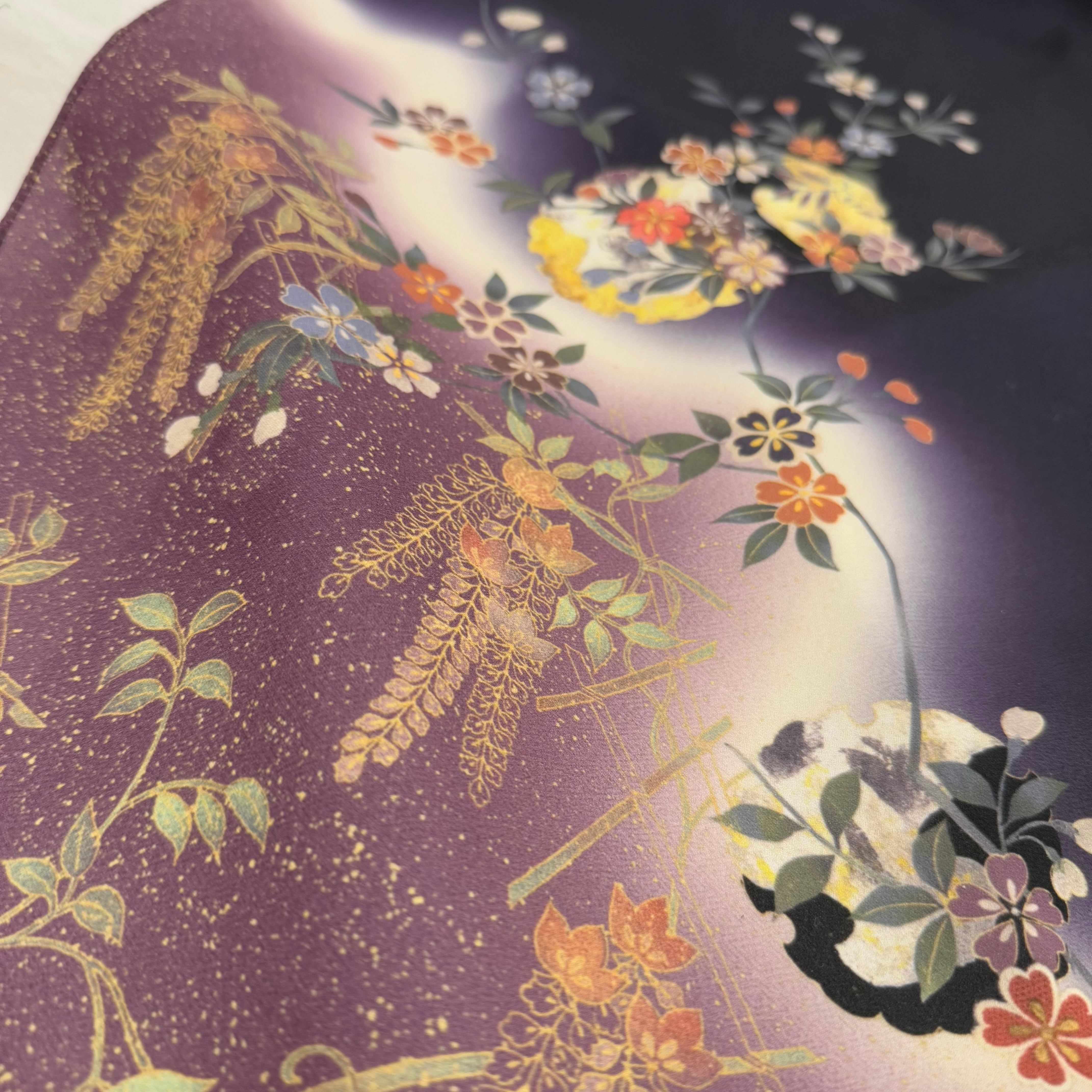 KimonArt Hijab)Sakura and moon pattern,Rectangle 桜と月(ネイビー