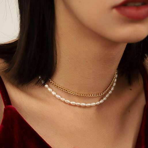 パール&チェーンネックレス 10028