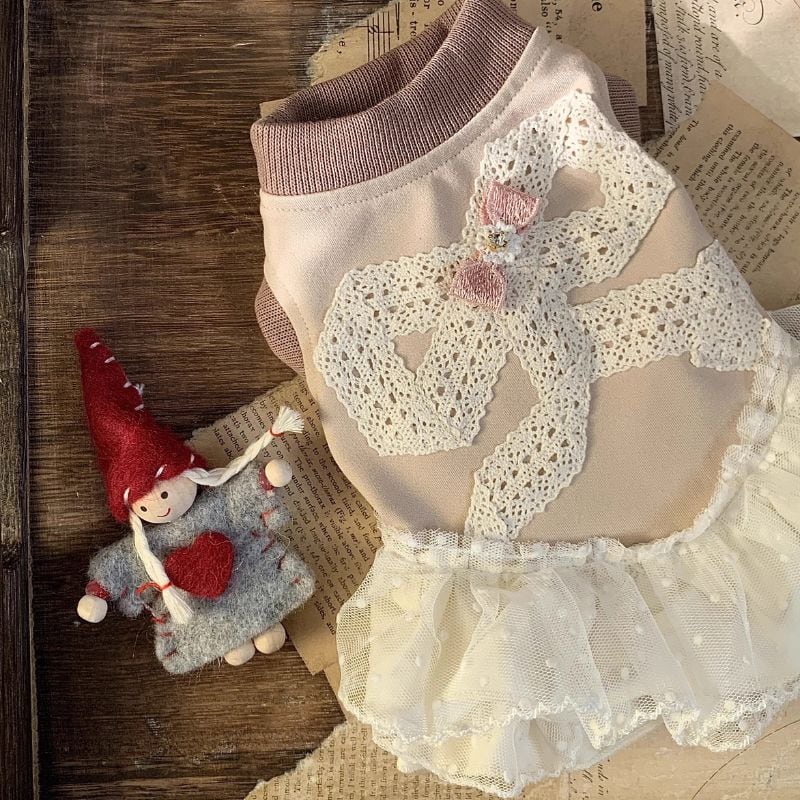 ダスティピンクのリボンモチーフワンピース 犬服 00728