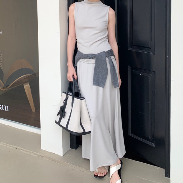 ボトルネック ノースリーブ スカート セットアップ  3color/3412619
