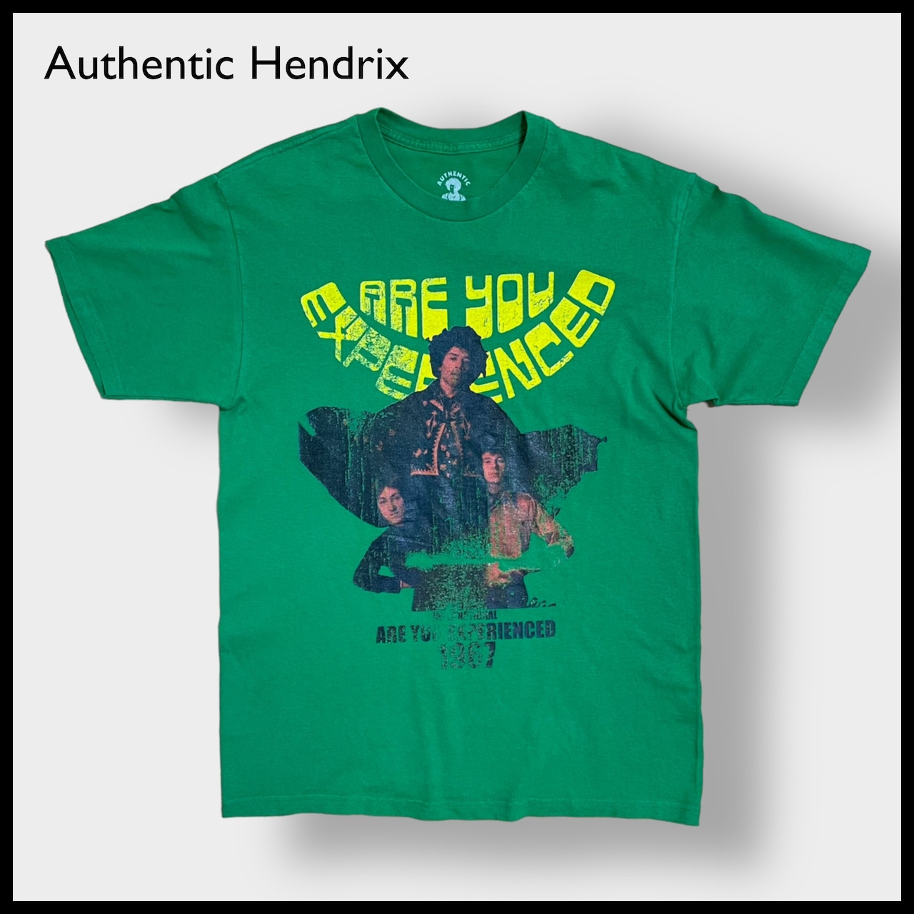 【Authentic Hendrix】USA製 ジミヘン Are You Experienced ロゴ プリント 公式 オフィシャル Tシャツ アルバムジャケット ロックt バンドTシャツ ザ・ジミ・ヘンドリックス・エクスペリエンス L 半袖 グリーン US古着