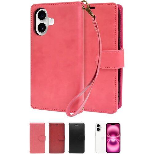 シズカウィル iPhone 16 用 手帳型 ケース カバー グレイスケース ストラップ付き ストラップホール カナリアピンク 1個入り 2620