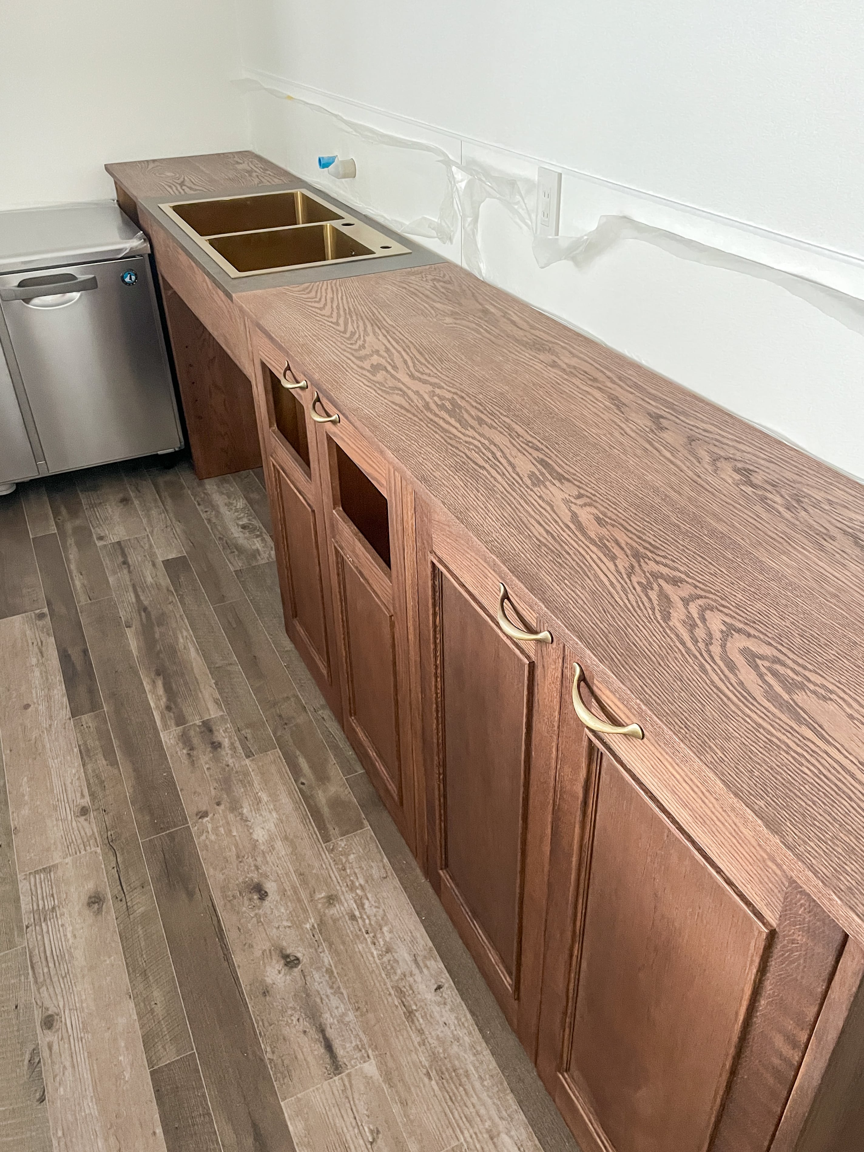 手洗いシンク埋込キッチンバック収納カウンター109 （ホワイトオーク