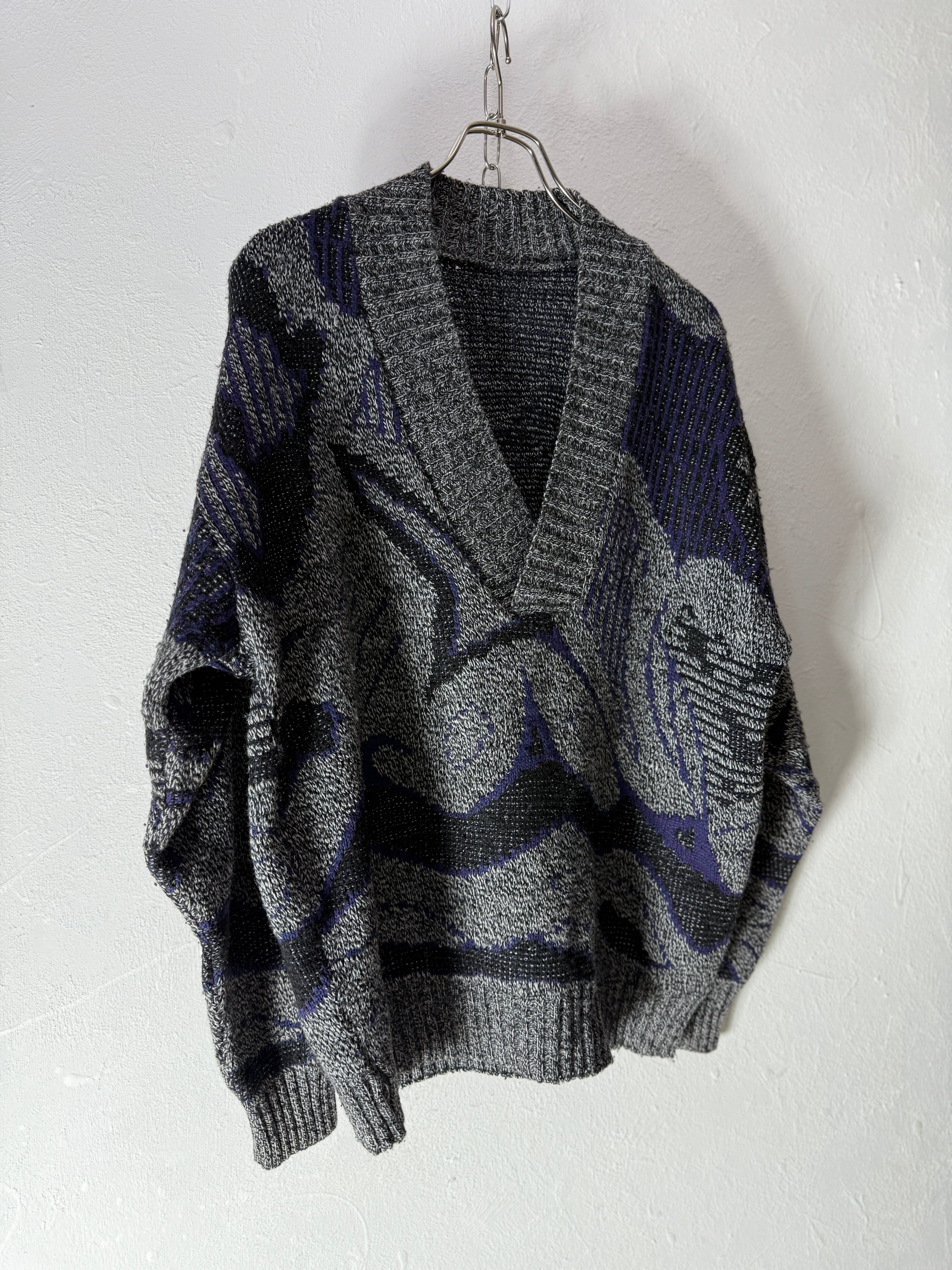 80-90s West Germany made Abstract Pattern Deep V Knit