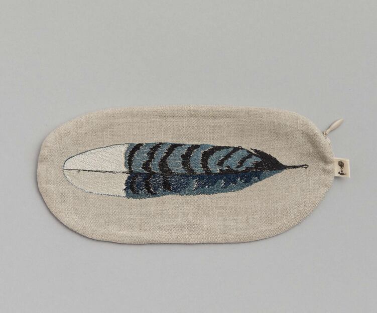 廃番] CORAL&TUSK [Blue Jay Feather Pouch] 羽根モチーフ刺繍 ポーチ 
