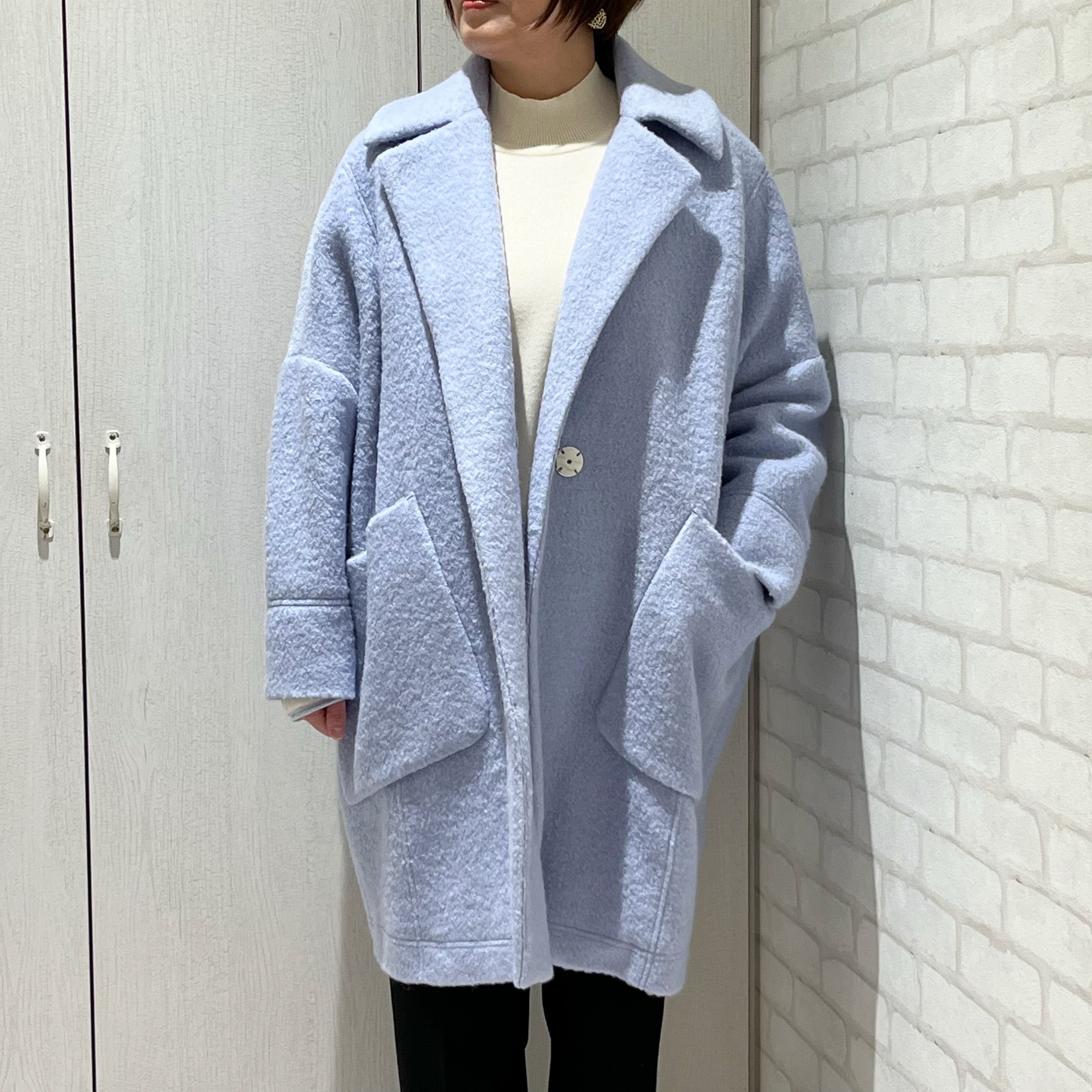 PASSIONE/446406/スライバーウールコート(ライトブルー)