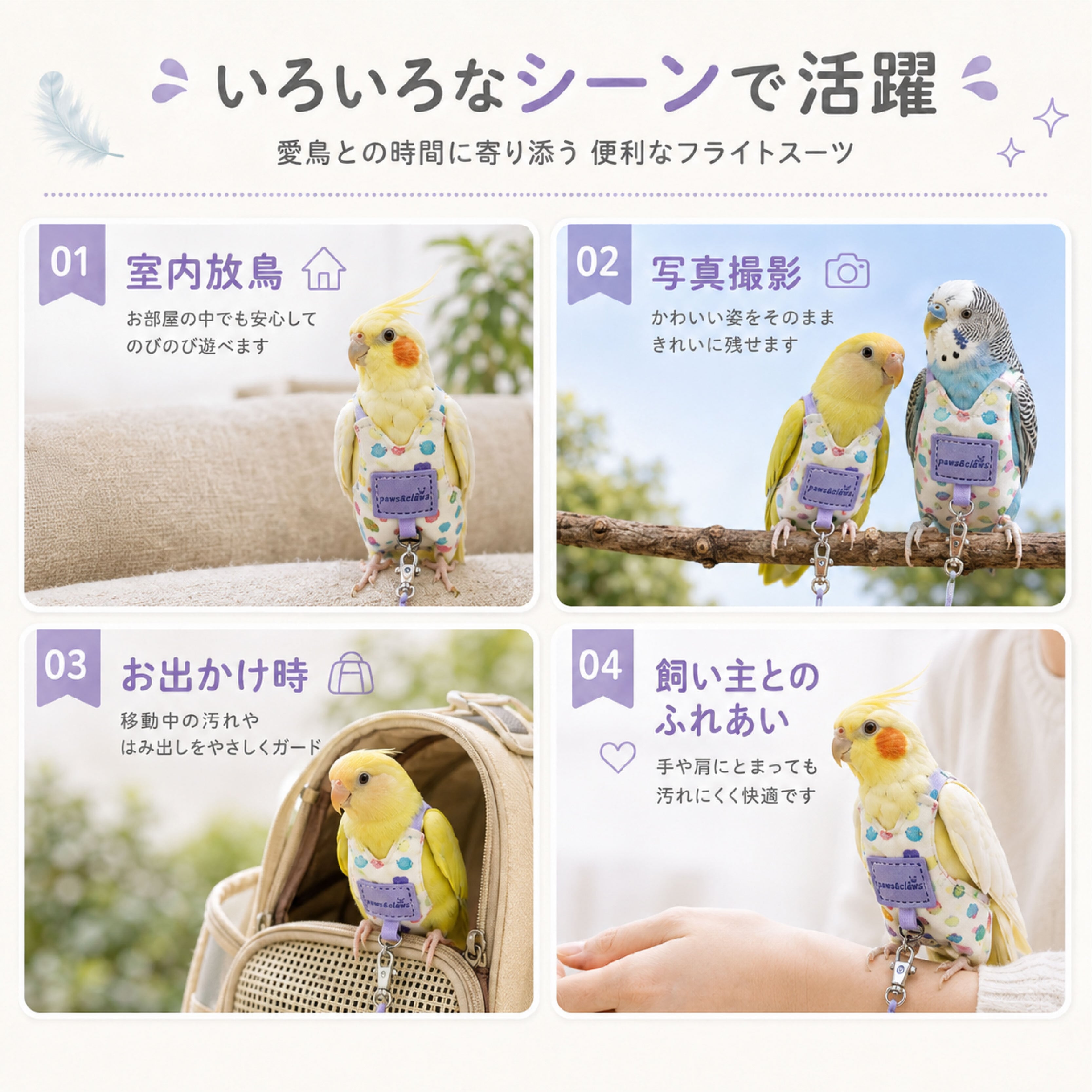 SQ 788 . インコ用フライトスーツ 鳥用ハーネス 小鳥用おむつ 交換