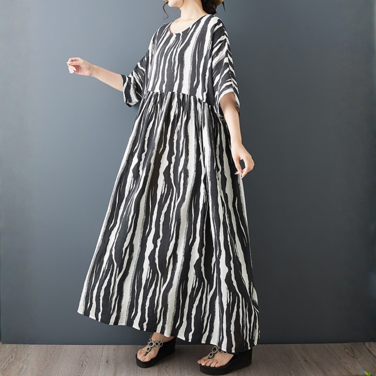 モノトーン 柄切替 ワンピース 30216