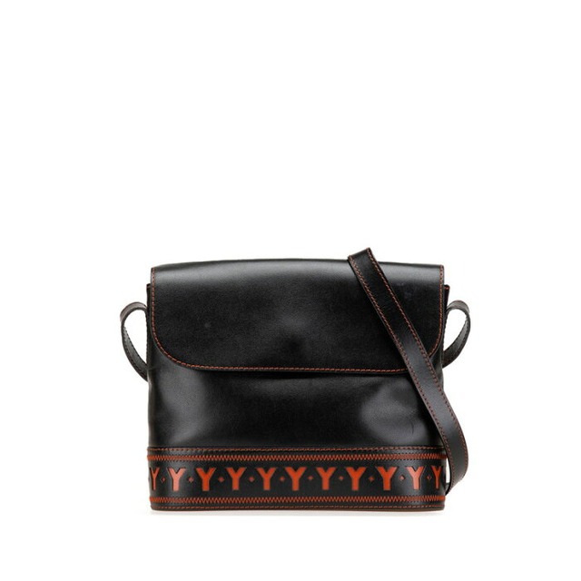 イヴ サンローラン ヴィンテージ YSL カットアウト 斜め掛け ショルダーバッグ ブラック オレンジ レザー レディース YVES SAINT LAURENT 【中古】