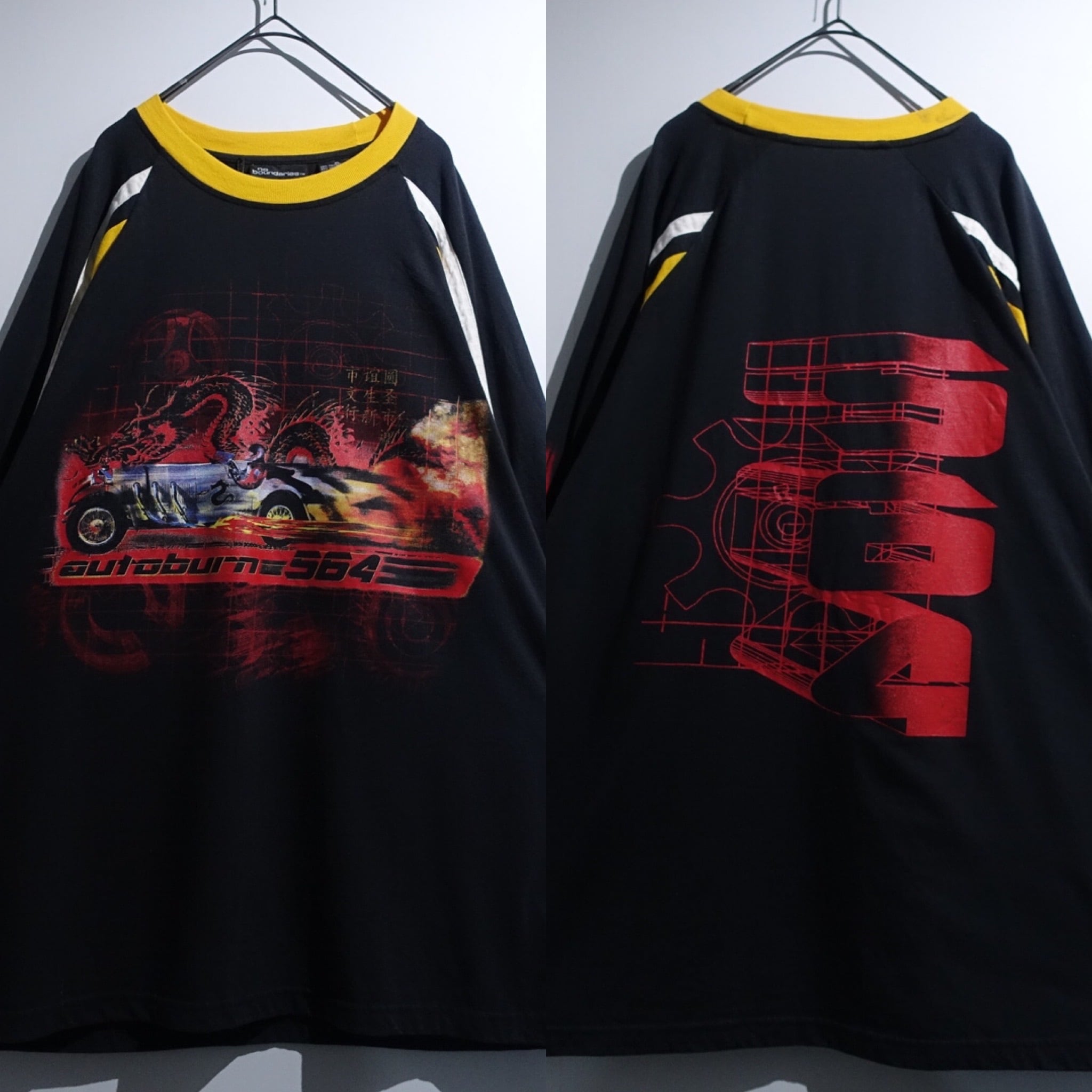 Black Racer Double Sided Print & Sideline Design Long T-Shirt
