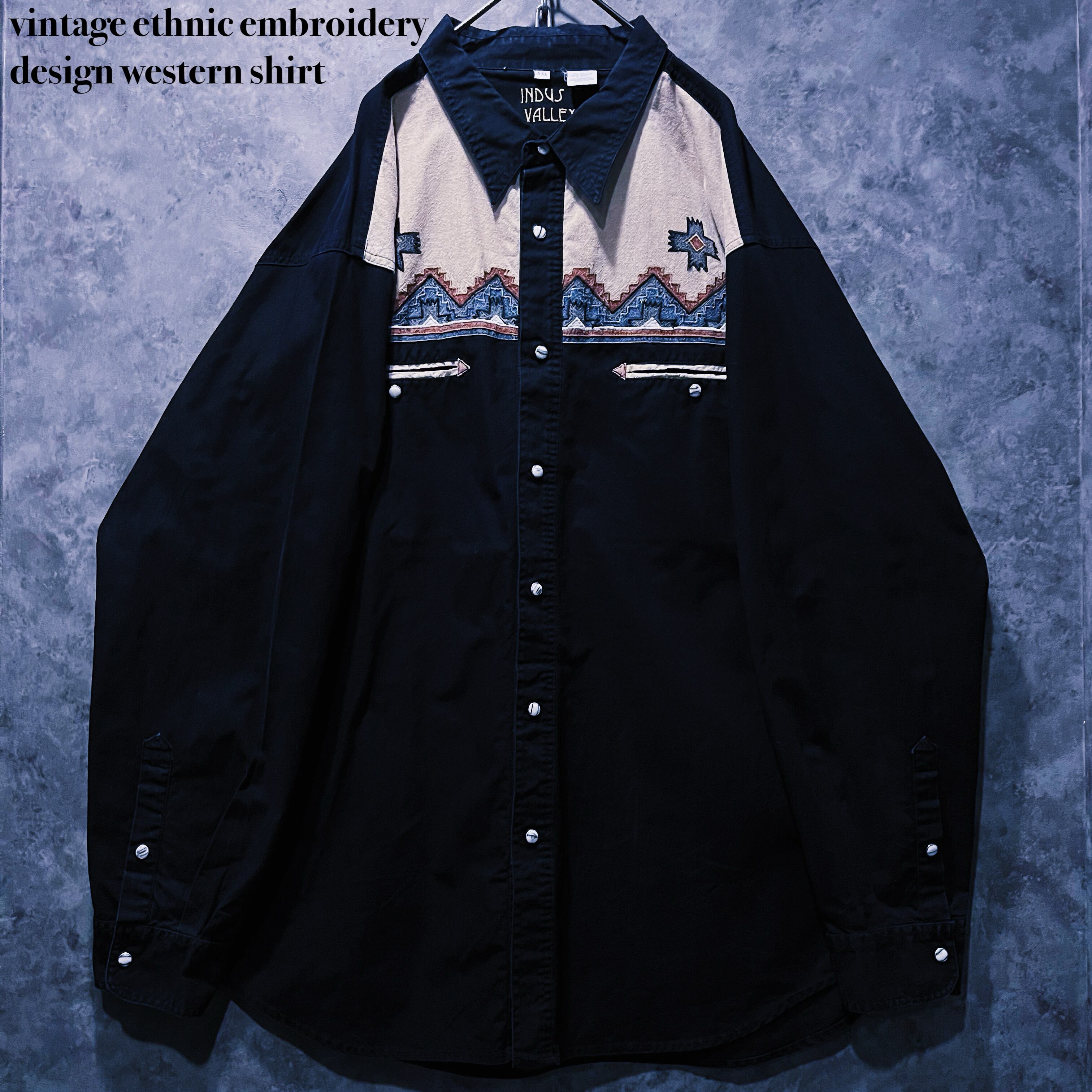 【doppio】vintage ethnic embroidery design western shirt