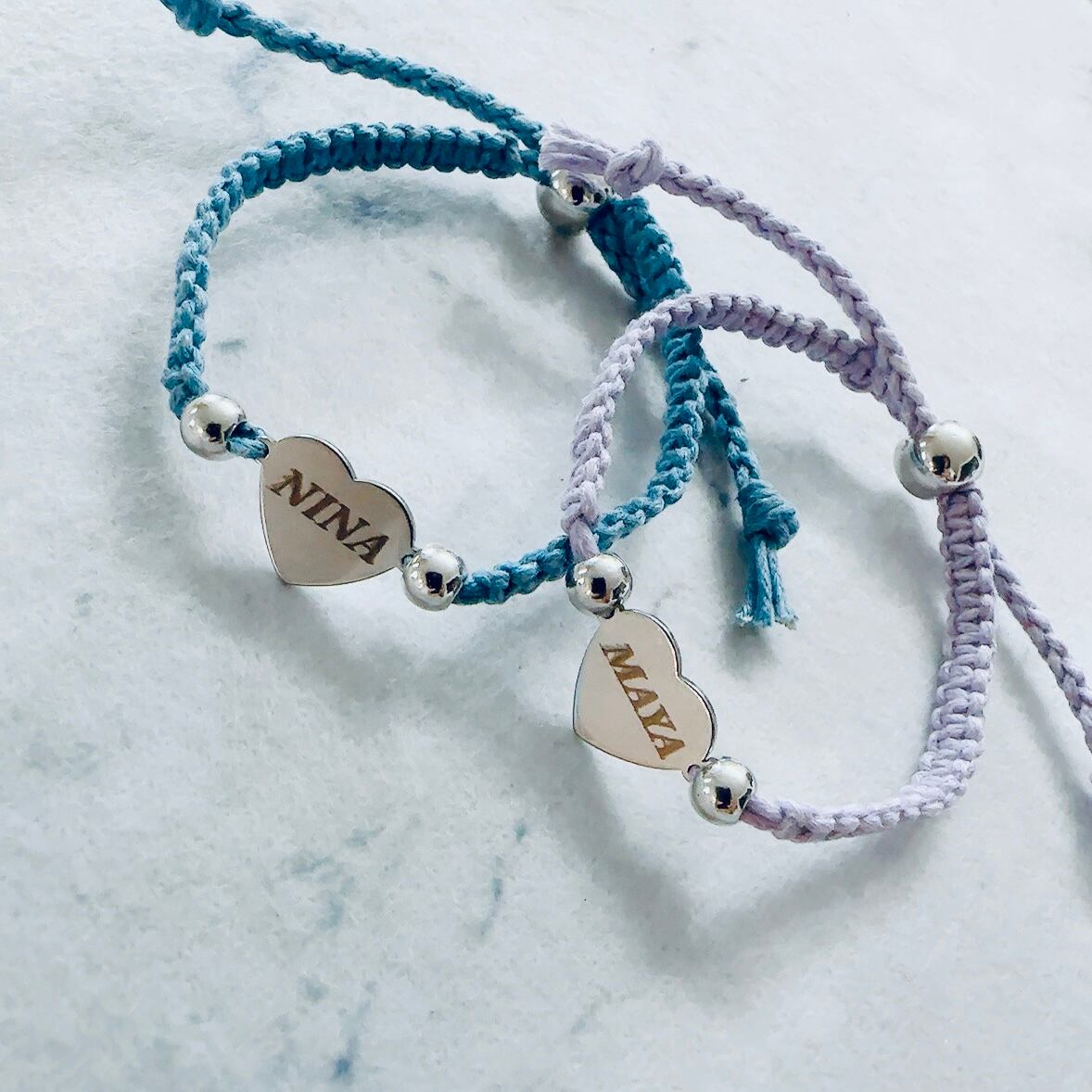 ♢お名前刻印ミサンガ♢ステンレスプレート×ワックスコード‪〚ハート‬