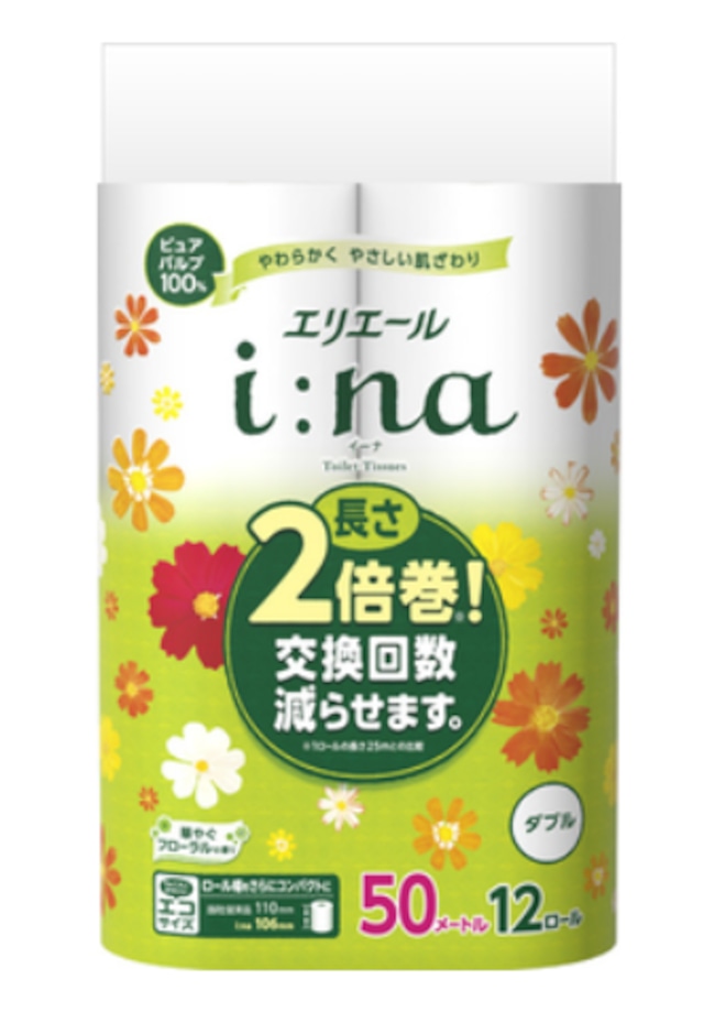 エリエール ina(イーナ)トイレットティッシュー香り付き ダブル 12ロール(長さ2倍巻き)