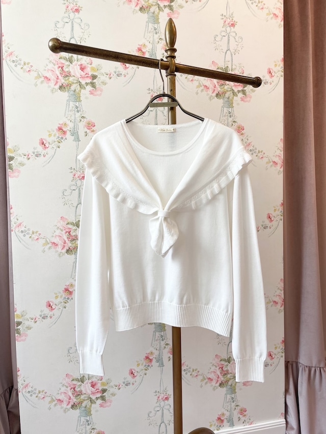 MILKWHITE/Heart-eyelet Cape knit