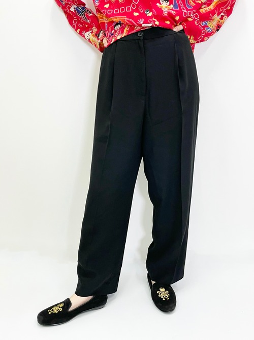 Vintage Satin Side Line Black Tuck Trousers