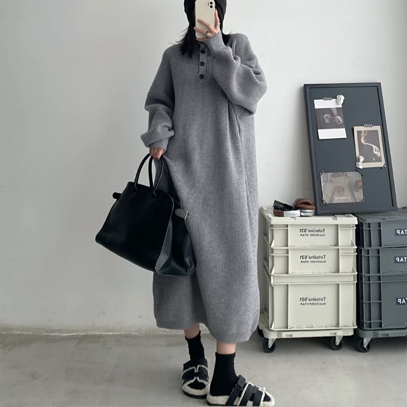 Semi-turtleneck knitted sweater dress (SN300)