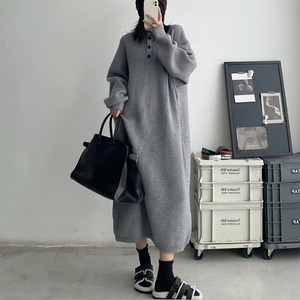 Semi-turtleneck knitted sweater dress (SN300)