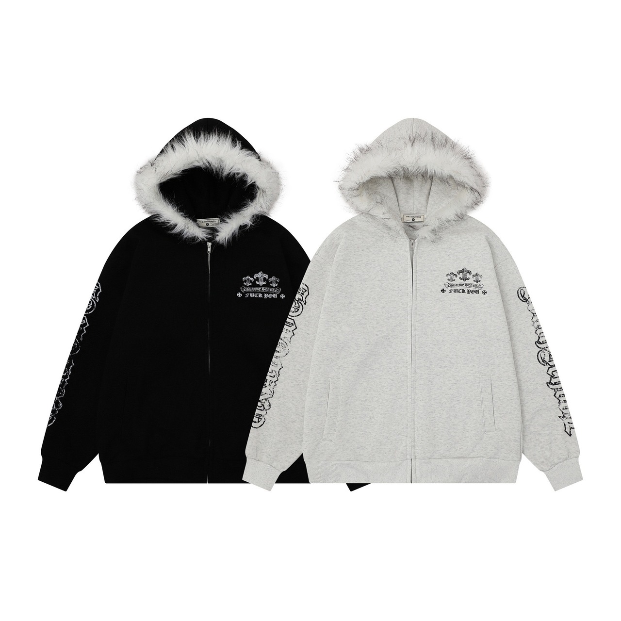 【残りわずか‼️】クロス モチーフ ジップパーカー ブラックor ホワイト　S0149
