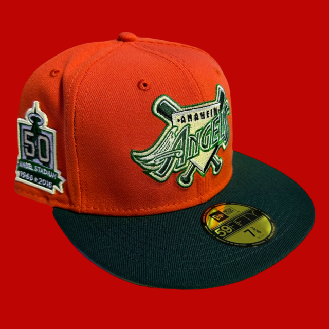 Anaheim Angels Angel Stadium 50th Anniversary New Era 59Fifty Fitted / Orange,Dark Green (Soft Yellow Brim)