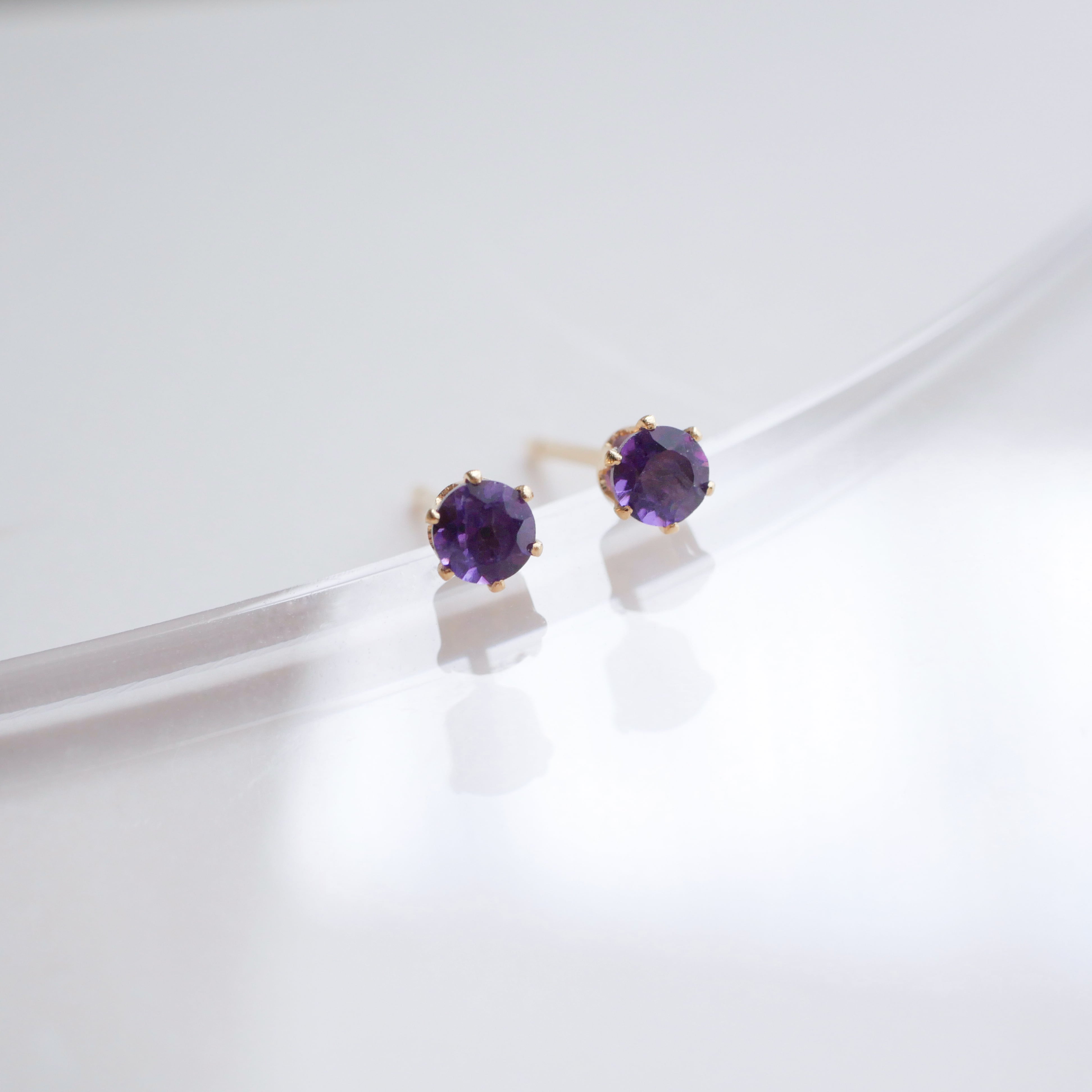 紫の輝き】アメジスト 一粒ピアス 3mm 2月誕生石 サージカル