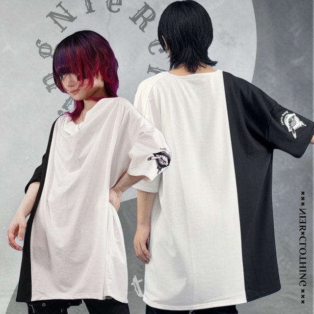 《エイプリルフール特別価格》 "Lying Mouth"ドレープネックTWO-TONE CUTSEW【WHITE×BLACK】