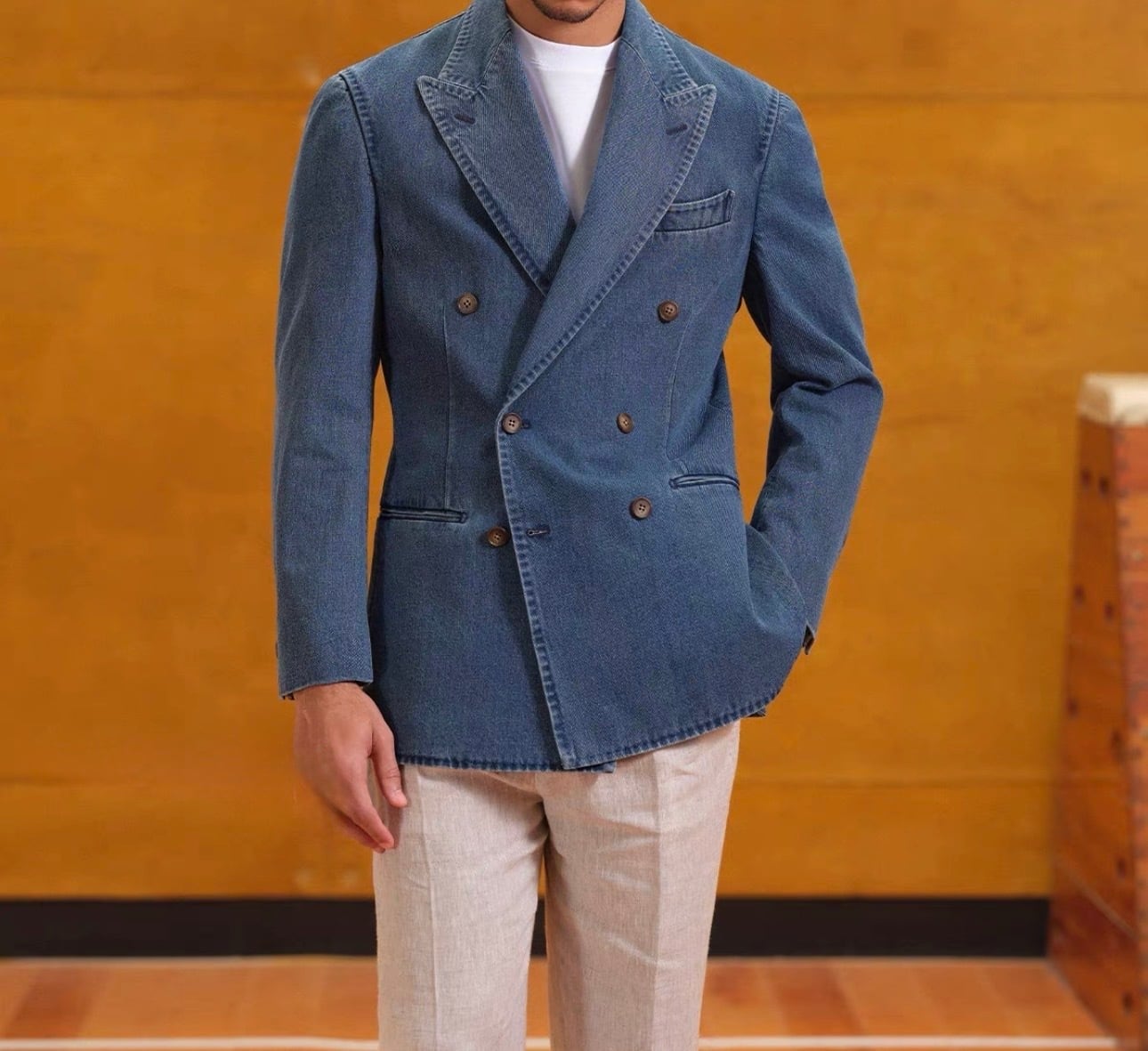 デニムテーラードダブルジャケット | Wide Range