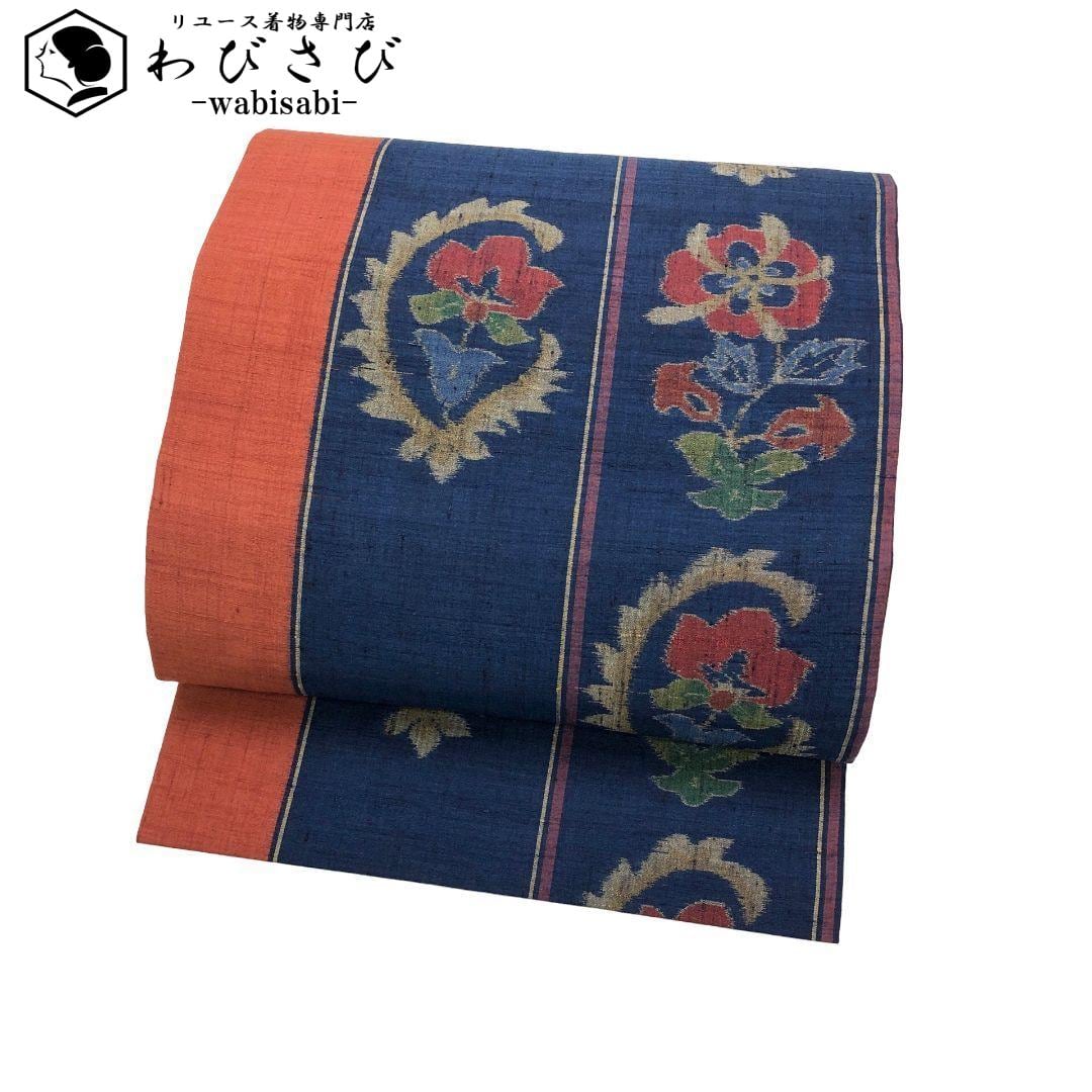 名古屋帯 相良刺繍 汕頭刺繍 横段花模様 紬 胡桃色 O-4122 名古屋帯 相良刺繍 汕頭刺繍 横段花模様 紬 胡桃色 O-4122 着物 きもの