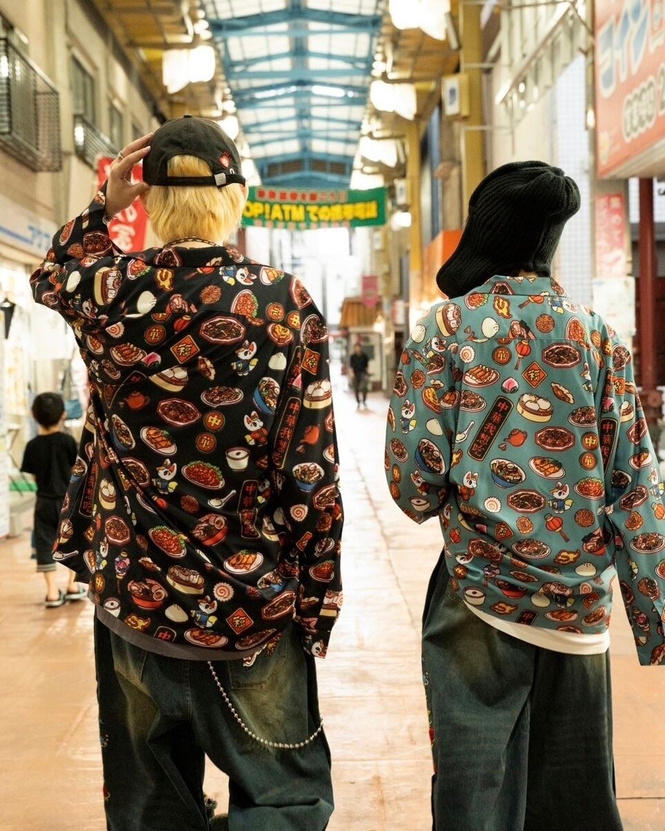 復活祭】中村杏子コラボ総柄長袖シャツ/Black | チュウカタベタイ