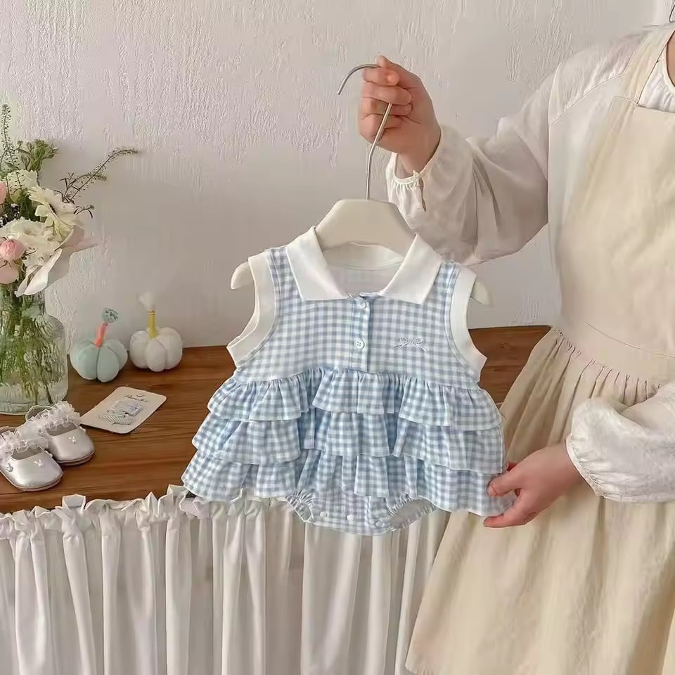 チェックフリルポロロンパース