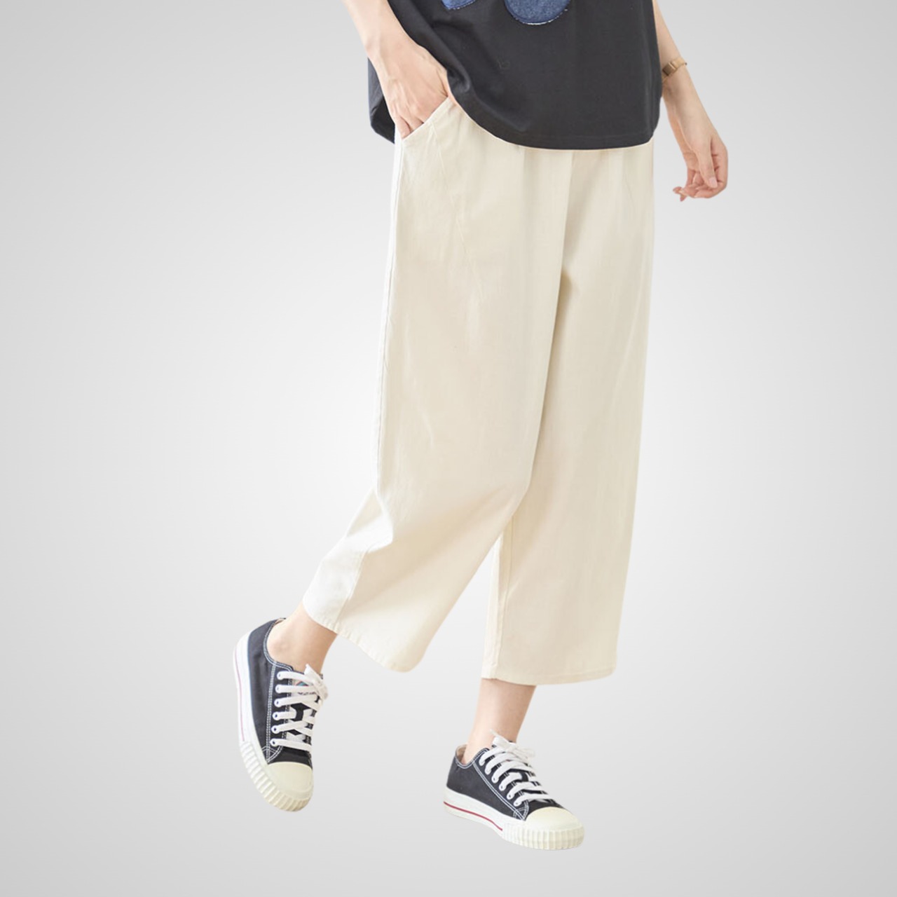 TRUBE ウォッシュドコットンクロプトパンツ【L~LL】アイボリー