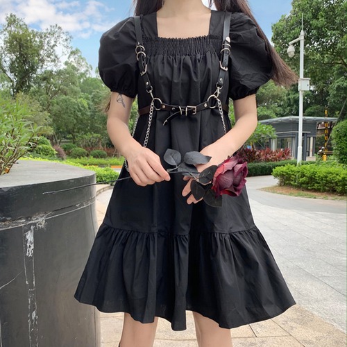 ✞ スタンダードダークブラックプリーツスリーブウエストすっきり☆着痩せ♥カワイイ♥ レトロ スクウェア ✞ゴスロリ SM ミリ 甘ロリ クラロリ 和ロリ エレガント 黒ロリ 姫ロリ 華ロリ BB-BB9462870