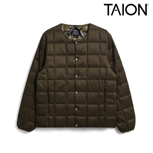 TAION タイオン ベーシック クルーネックボタン インナーダウンジャケット メンズ 800FP ダウン95% 軽量 防寒 保温 収納袋 コンパクト TAION-104 ダークチョコ