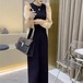 結婚式ドレス ワイドレッグ パンツドレス フリル 長袖 発表会 演奏会 レディース 結婚式 ステージ衣装 エレガント ウエディングドレス カラードレス イブニングドレス ラウンドネック