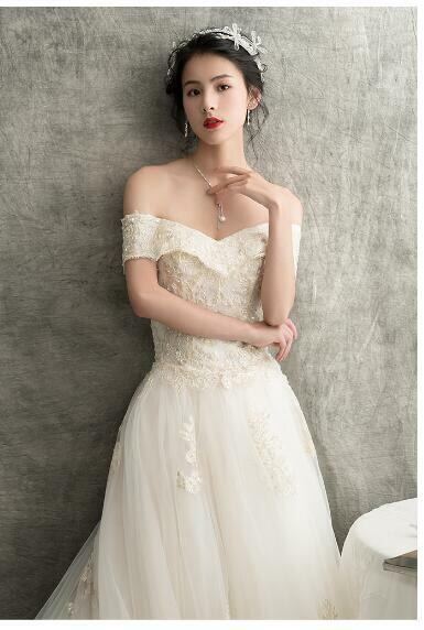 ウエディングドレス ホワイト 上質オーガンジー オフショル ロング