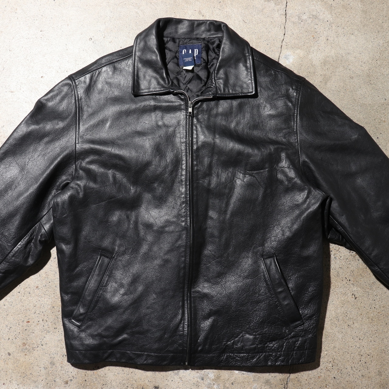 美品 L アルミジップ OLD GAP 90s Y2K レザージャケット オールドギャップ 黒