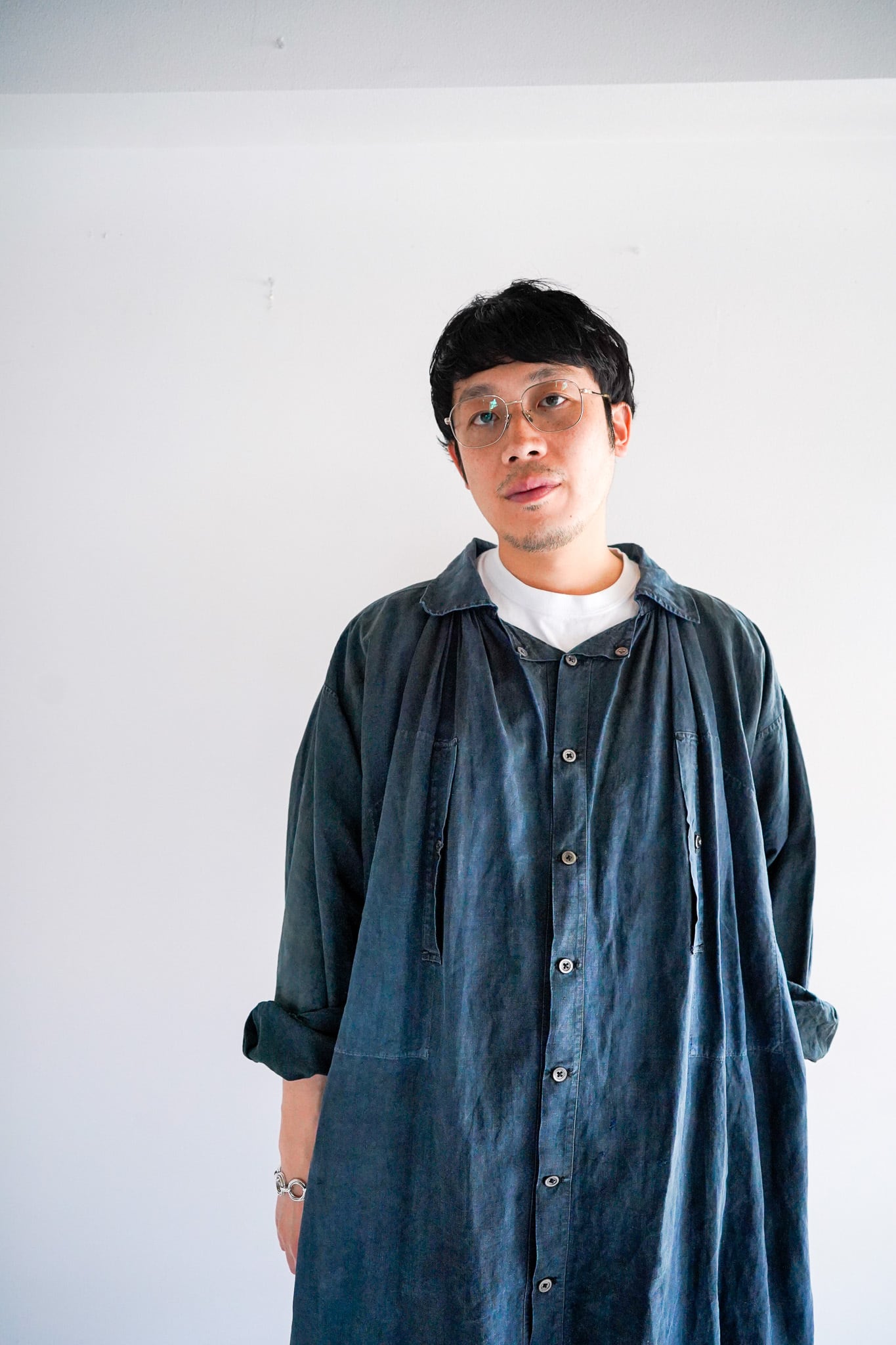 【1920s】"Paris-Travaille, Indigo Linen Full open Smock / 6-36