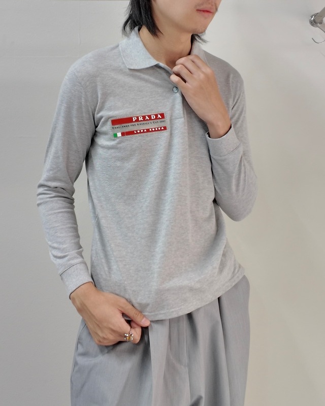 【2003 PRADA】rubber plate grey polo shirt