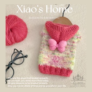 予約（海外ハンドメイド）【№B07468】リボン付　フード付き　手編みニット