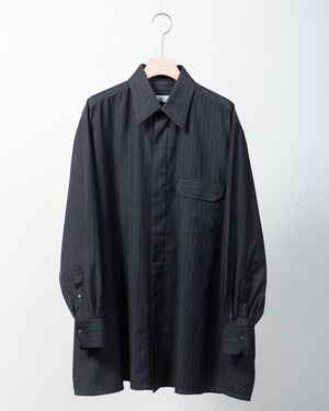 fly-front merino wool shirt / fabric by "Loro Piana" / "TASMANIAN Super 120's" / Made In ITALY
