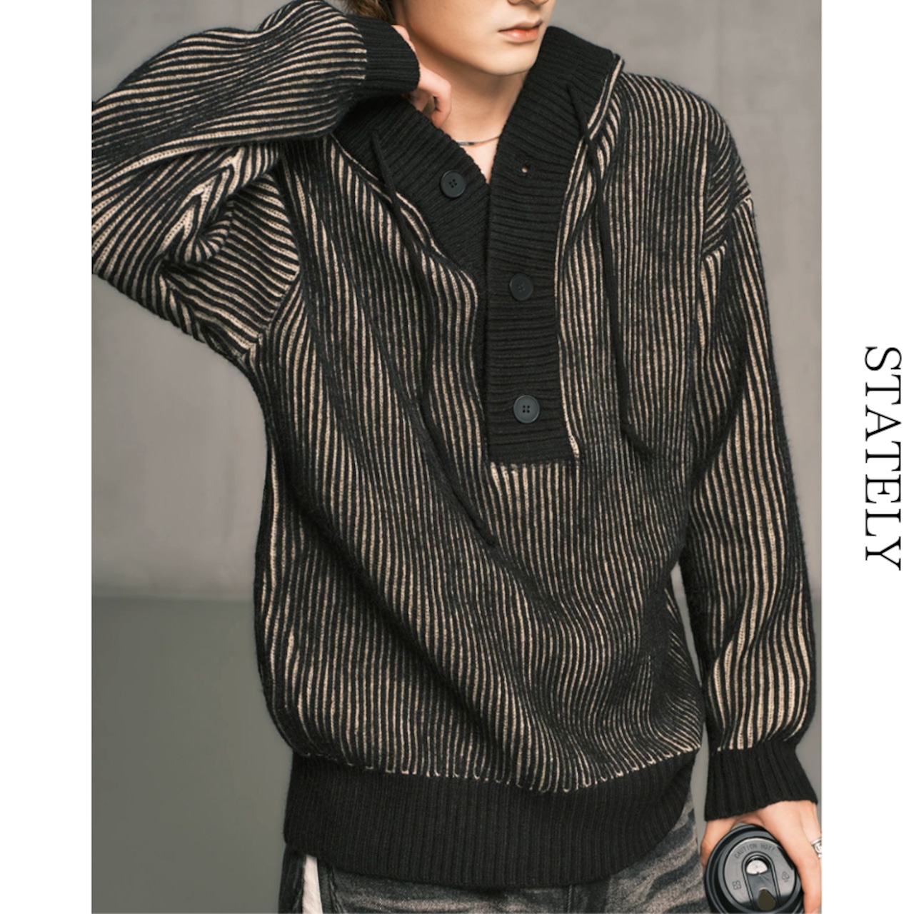 Stripe Hood ニットプルオーバー/3color_T112・画像3