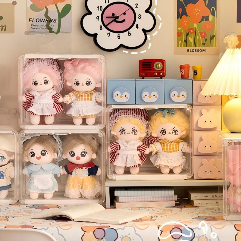 20cm ぬいぐるみ用 透明アクリル 収納ボックス 人形を2体収納可能