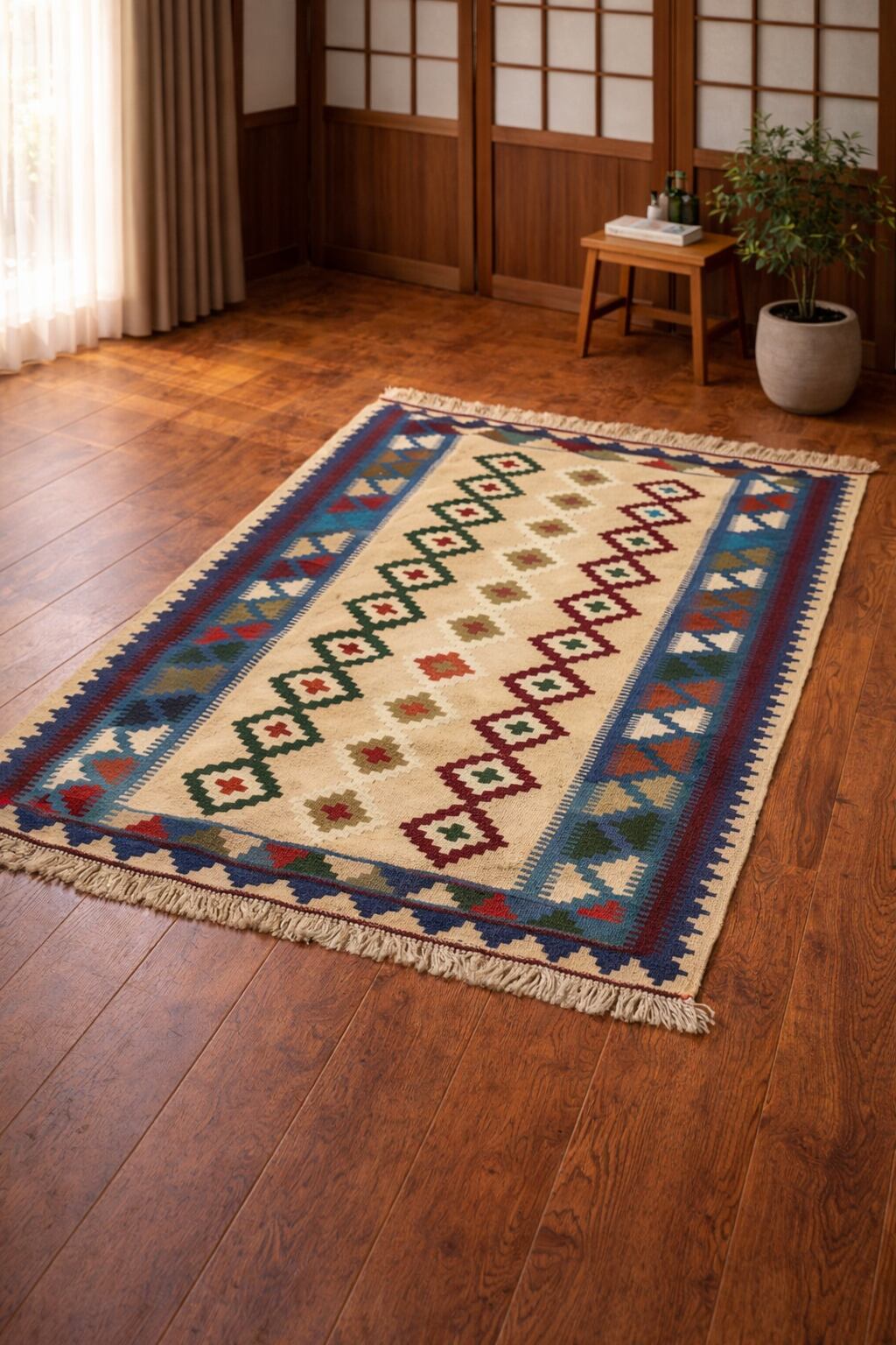 公式 オンライン ショップ ペルシャ手織り絨毯 キリム 144×144cm 
