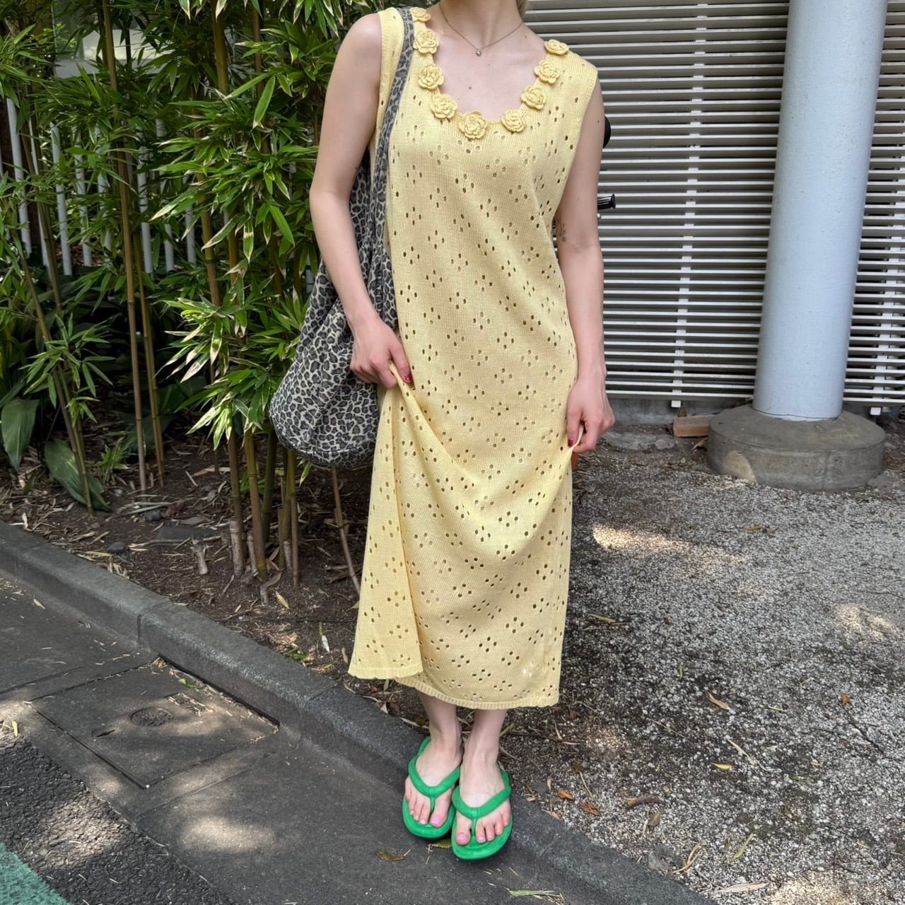 【plussize】薔薇モチーフ サマーニットロングワンピース_LN03425