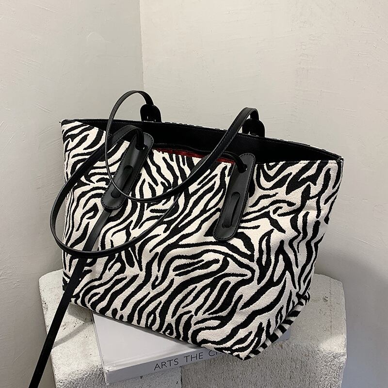 ゼブラパターン大容量バッグレディース2020人気の新しい流行のファッションオールマッチショルダーバッグネットレッドポータブルトートバッグ Tiancai_Wing_Bag33282318662
